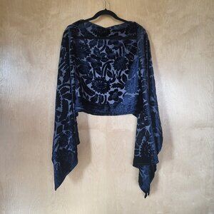 Extra Large Burnout Blue Velvet Floral Scarf